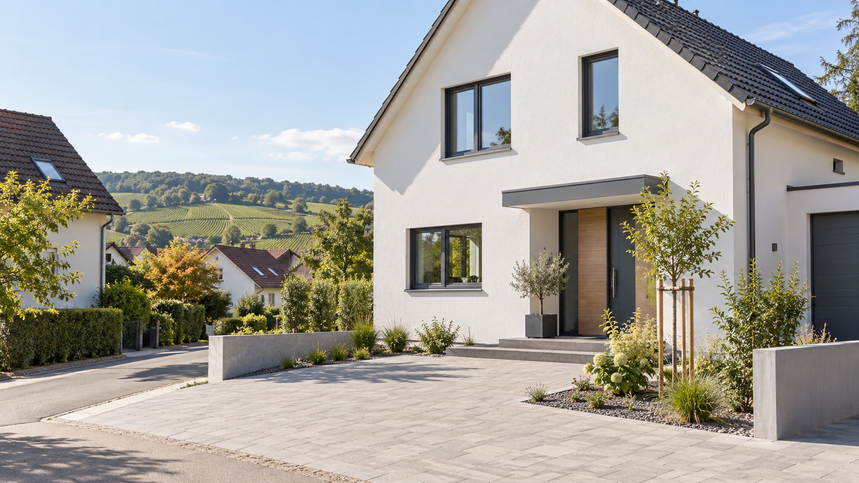 Modernisierte Immobilie in Bruchsal vor dem Verkauf – helle Fassade, gepflegte Außenanlage